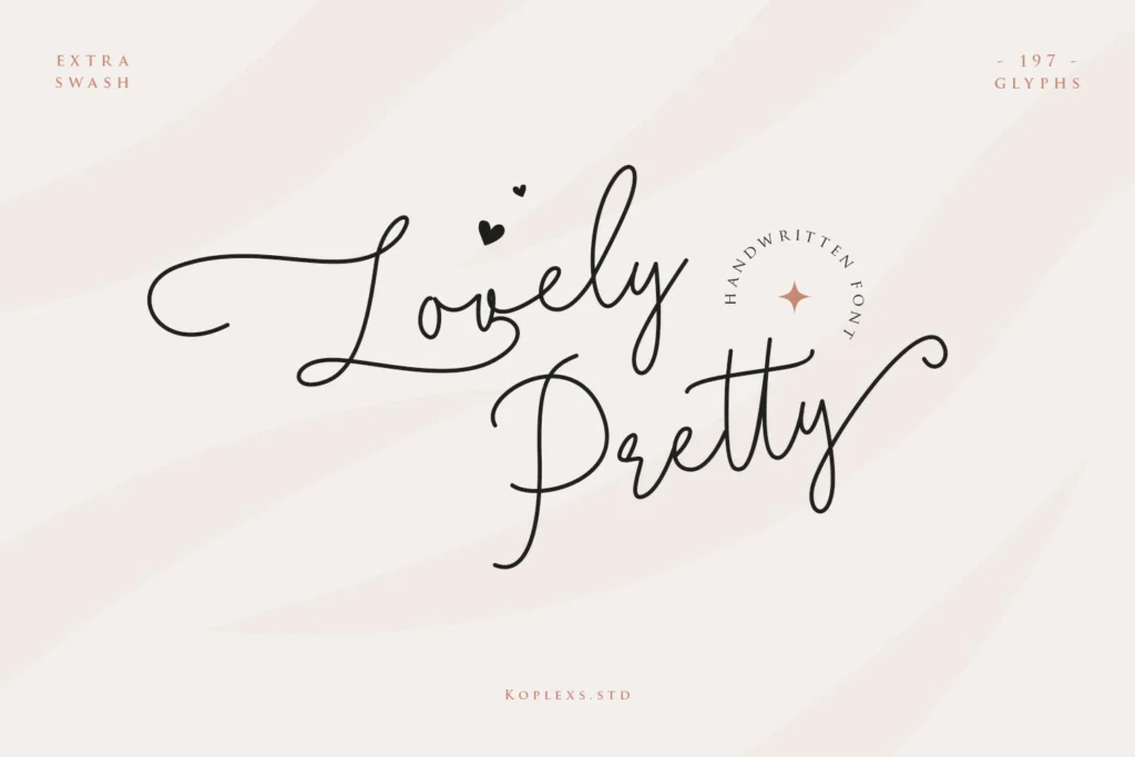 Lovely Pretty handwritten font with looping swashes on a pale pink background