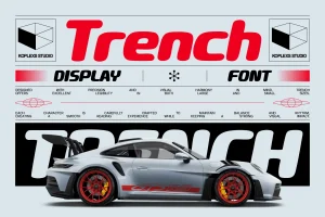Trench Font for racing font, sports font, motorsport font, display font, rounded font, Y2K font