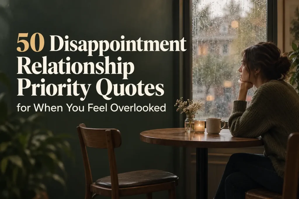 50 disappointment relationship priority quotes for when you feel overlooked, with a woman sitting beside an empty chair by a window